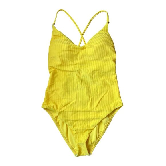 Lucky Brand Other - NEW Lucky Brand One Piece Swimsuit Small Yellow Ribbed Opened Back